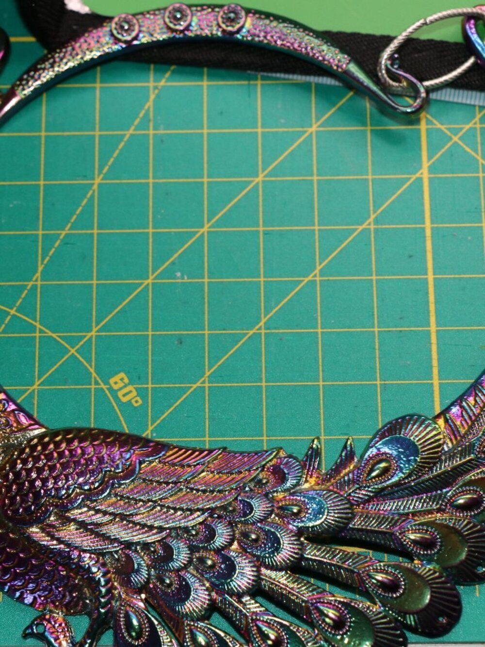 Iridescent Rainbow Peacock Inspired Choker Bib Necklace - Picture 5 of 5